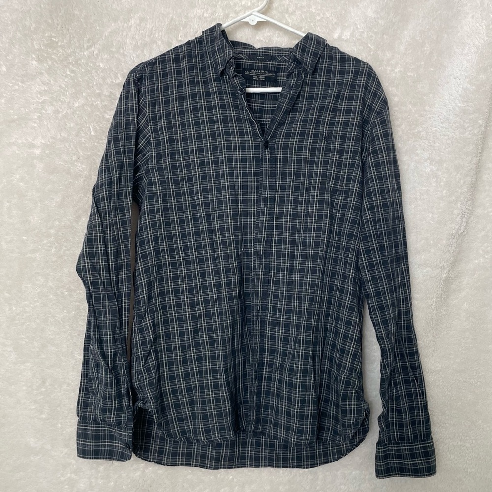 All Saints Plaid Long Sleeve Button-Up Flannel Shirt